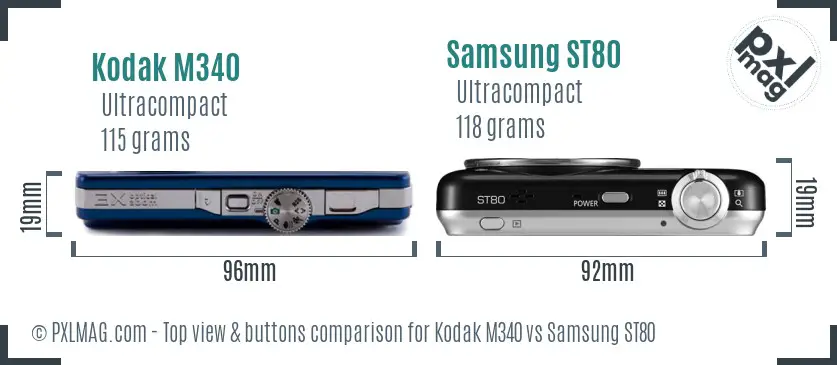 Kodak M340 vs Samsung ST80 top view buttons comparison