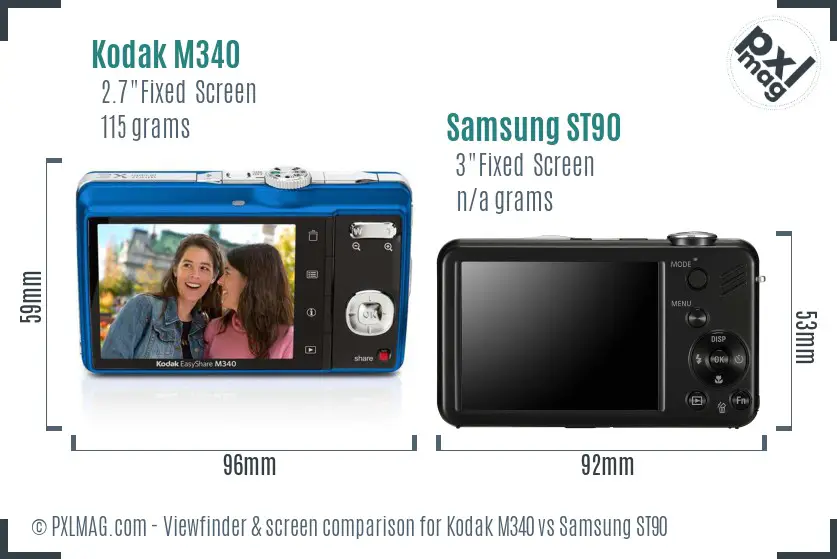 Kodak M340 vs Samsung ST90 Screen and Viewfinder comparison