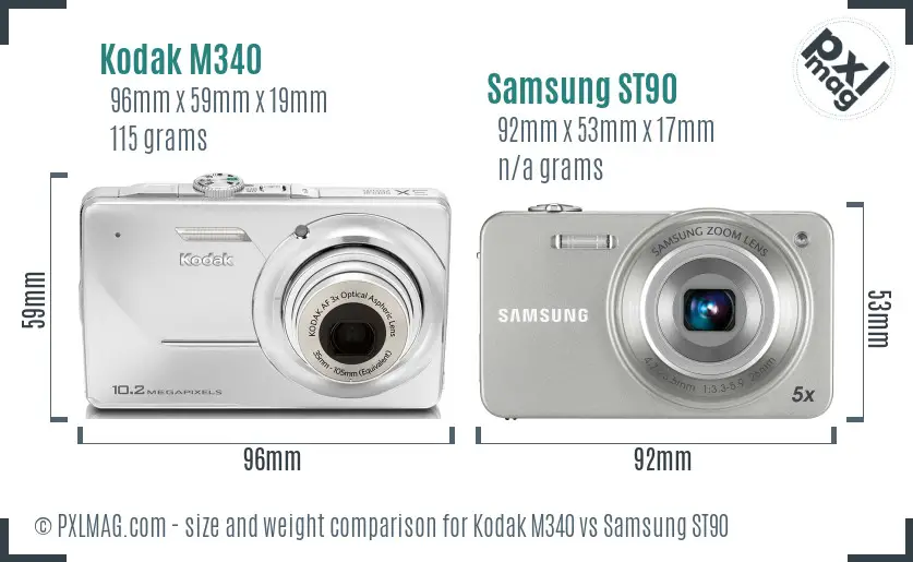 Kodak M340 vs Samsung ST90 size comparison