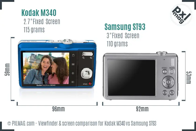 Kodak M340 vs Samsung ST93 Screen and Viewfinder comparison