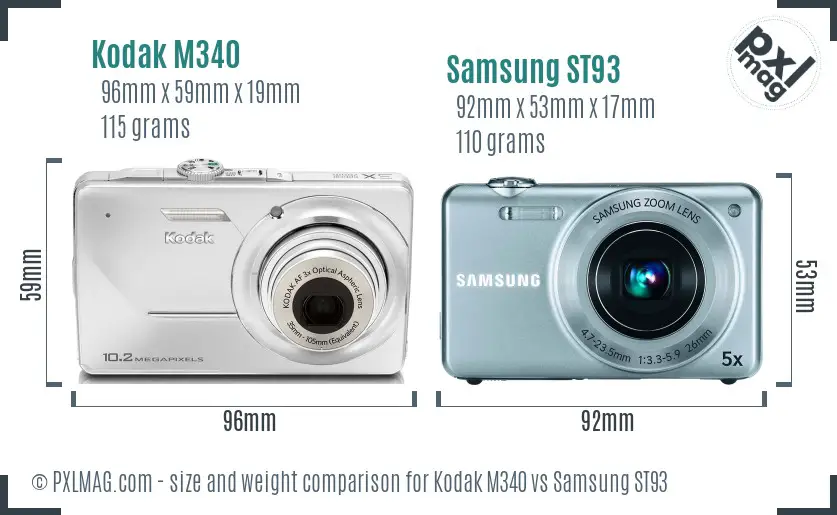 Kodak M340 vs Samsung ST93 size comparison