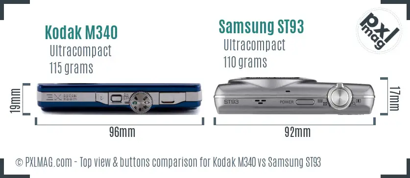 Kodak M340 vs Samsung ST93 top view buttons comparison