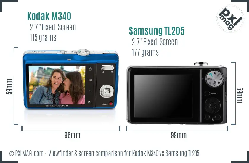 Kodak M340 vs Samsung TL205 Screen and Viewfinder comparison