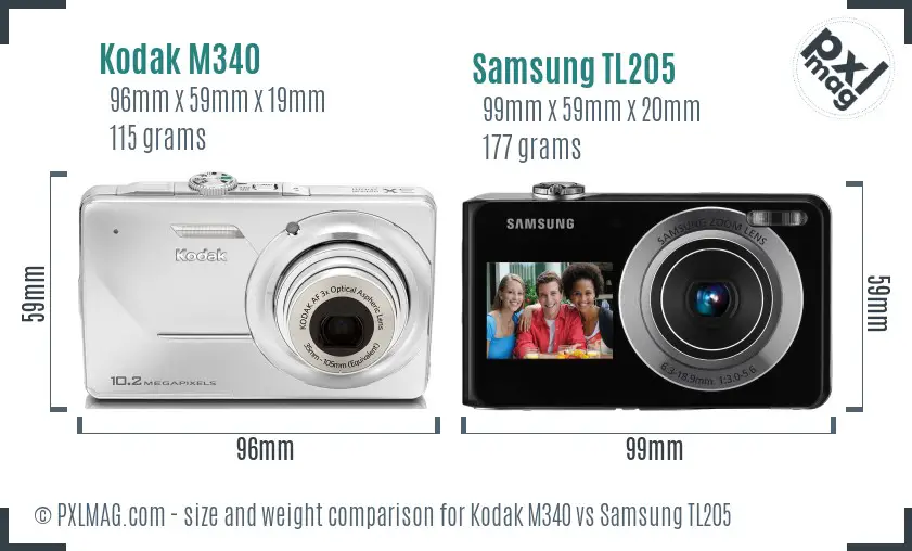 Kodak M340 vs Samsung TL205 size comparison
