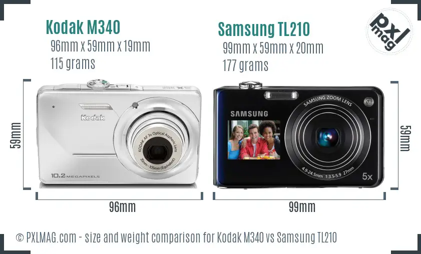 Kodak M340 vs Samsung TL210 size comparison