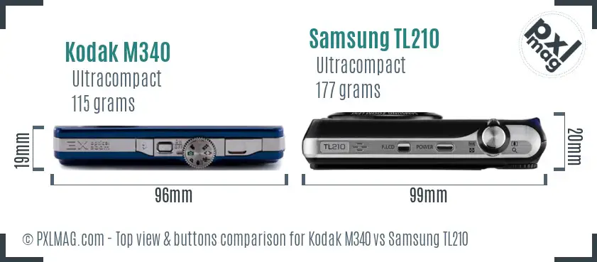 Kodak M340 vs Samsung TL210 top view buttons comparison