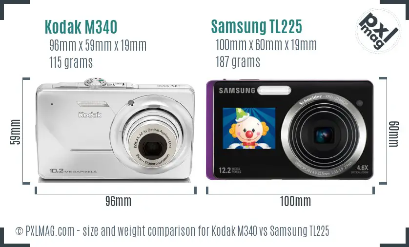 Kodak M340 vs Samsung TL225 size comparison