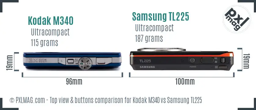 Kodak M340 vs Samsung TL225 top view buttons comparison