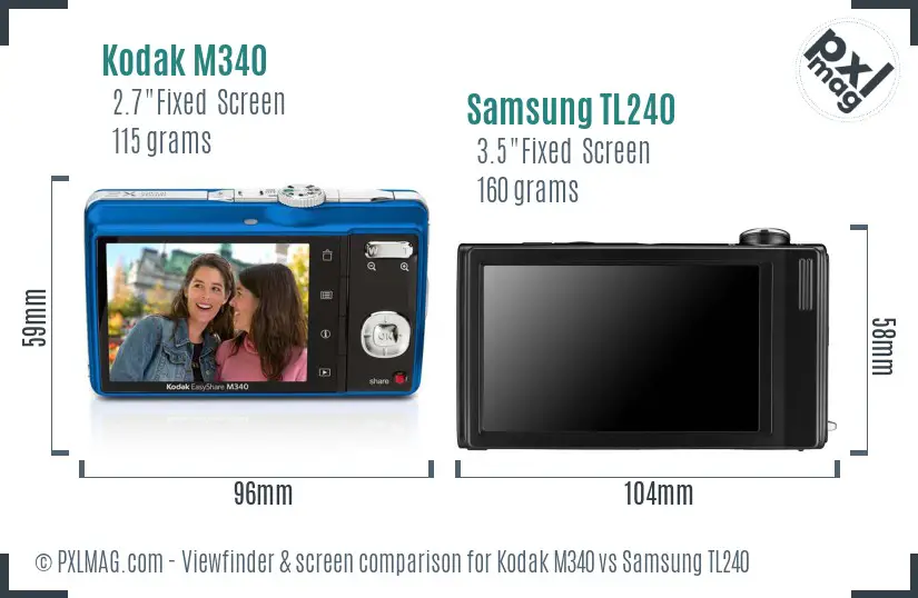 Kodak M340 vs Samsung TL240 Screen and Viewfinder comparison