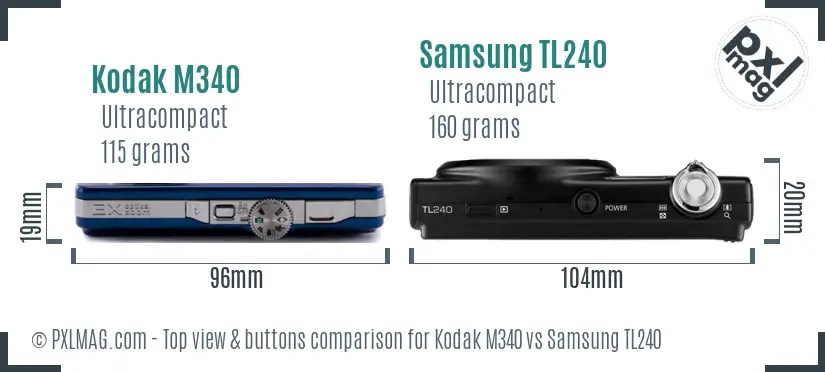 Kodak M340 vs Samsung TL240 top view buttons comparison