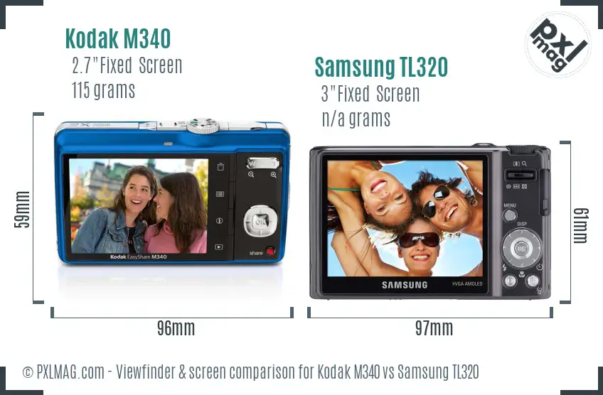 Kodak M340 vs Samsung TL320 Screen and Viewfinder comparison