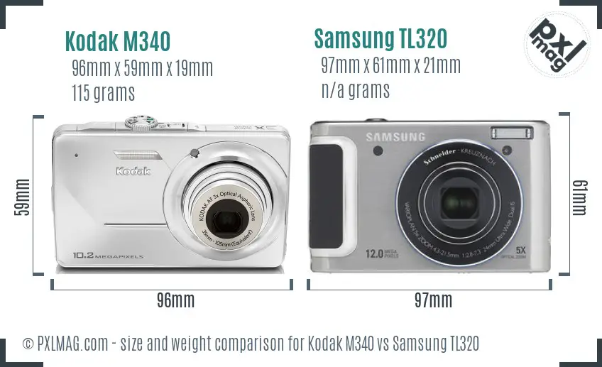 Kodak M340 vs Samsung TL320 size comparison