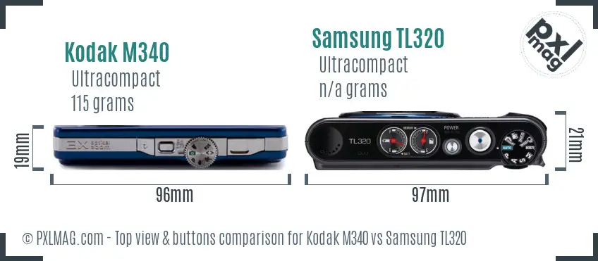 Kodak M340 vs Samsung TL320 top view buttons comparison