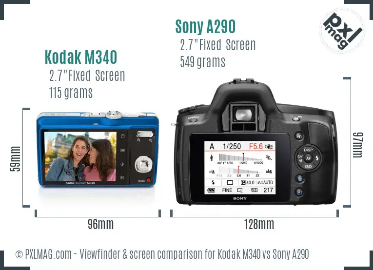 Kodak M340 vs Sony A290 Screen and Viewfinder comparison