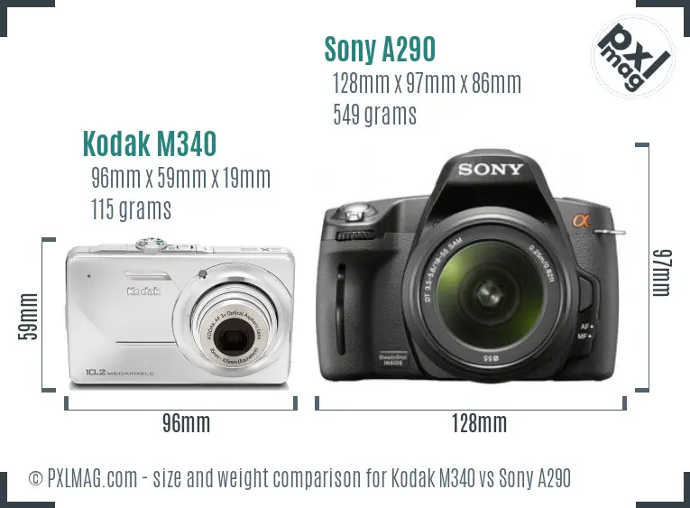 Kodak M340 vs Sony A290 size comparison