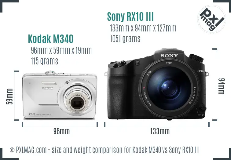 Kodak M340 vs Sony RX10 III size comparison