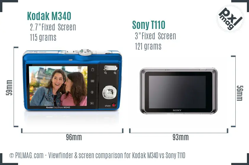 Kodak M340 vs Sony T110 Screen and Viewfinder comparison