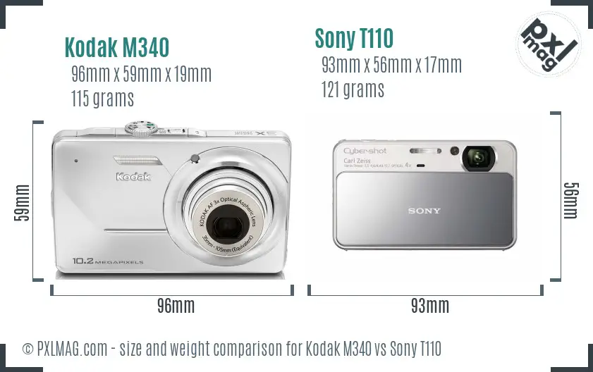 Kodak M340 vs Sony T110 size comparison