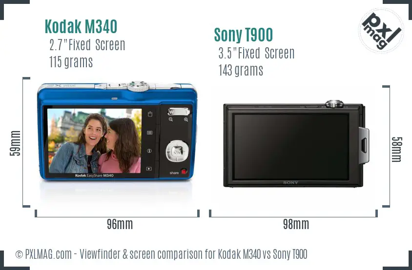 Kodak M340 vs Sony T900 Screen and Viewfinder comparison