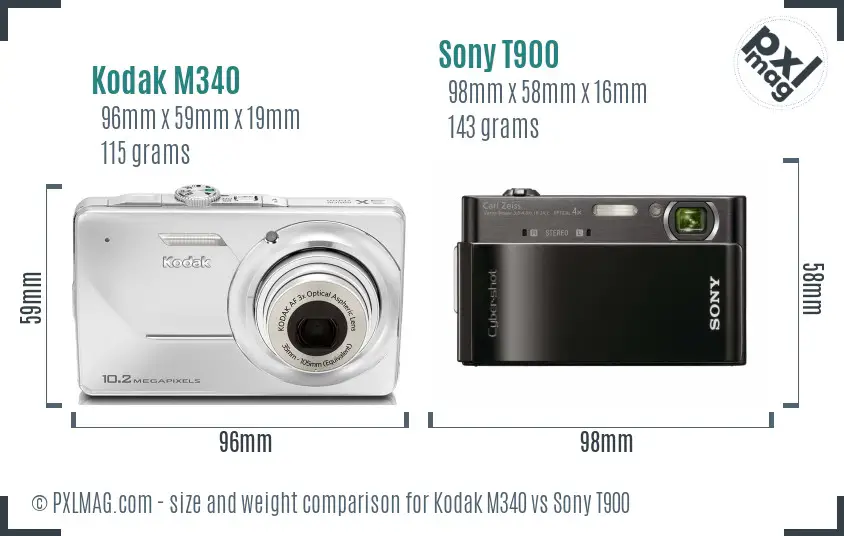 Kodak M340 vs Sony T900 size comparison