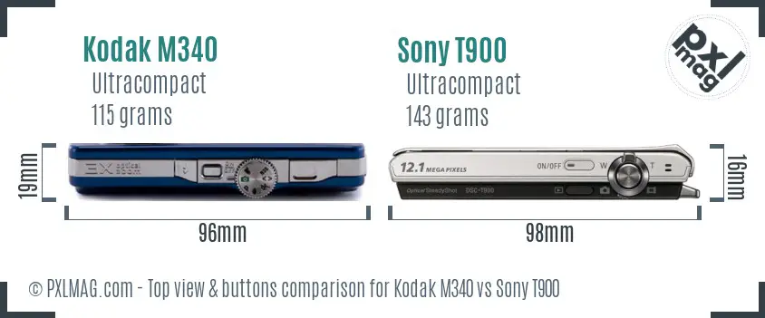 Kodak M340 vs Sony T900 top view buttons comparison