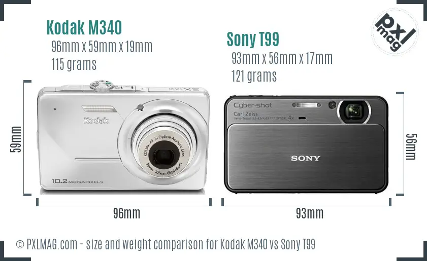 Kodak M340 vs Sony T99 size comparison