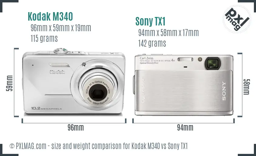 Kodak M340 vs Sony TX1 size comparison