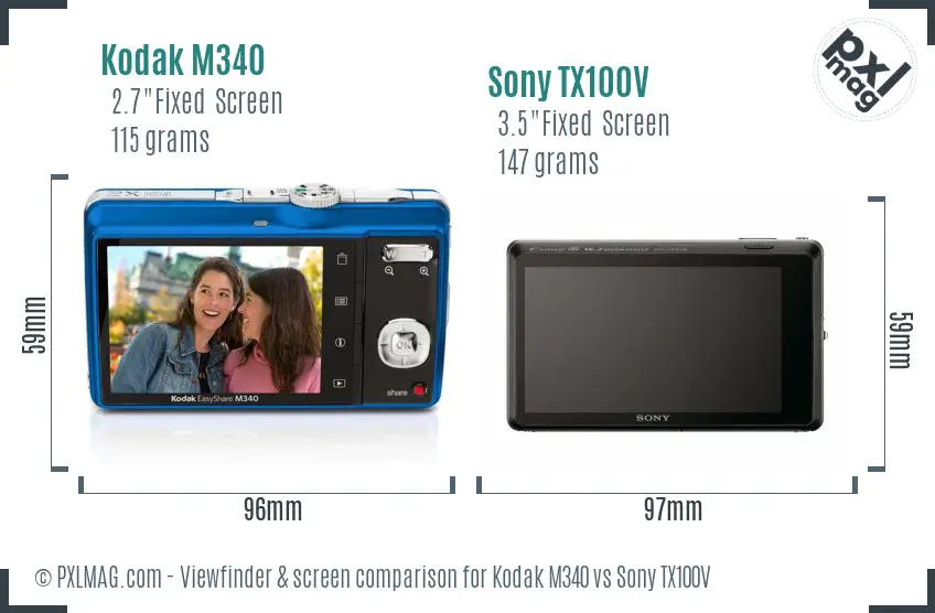 Kodak M340 vs Sony TX100V Screen and Viewfinder comparison