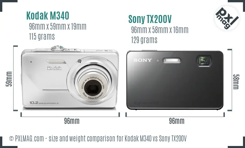 Kodak M340 vs Sony TX200V size comparison