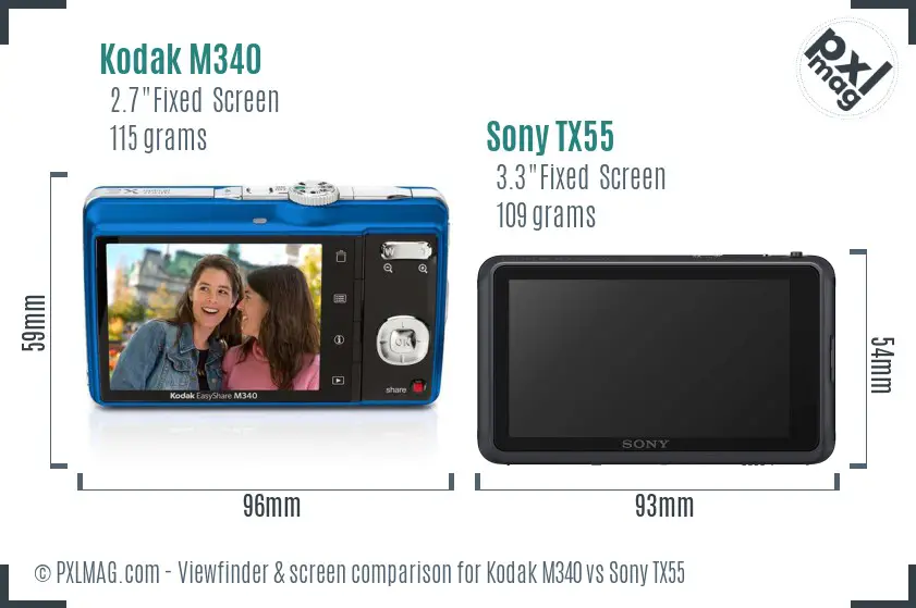 Kodak M340 vs Sony TX55 Screen and Viewfinder comparison