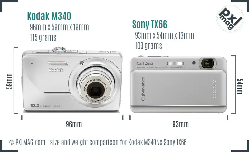 Kodak M340 vs Sony TX66 size comparison