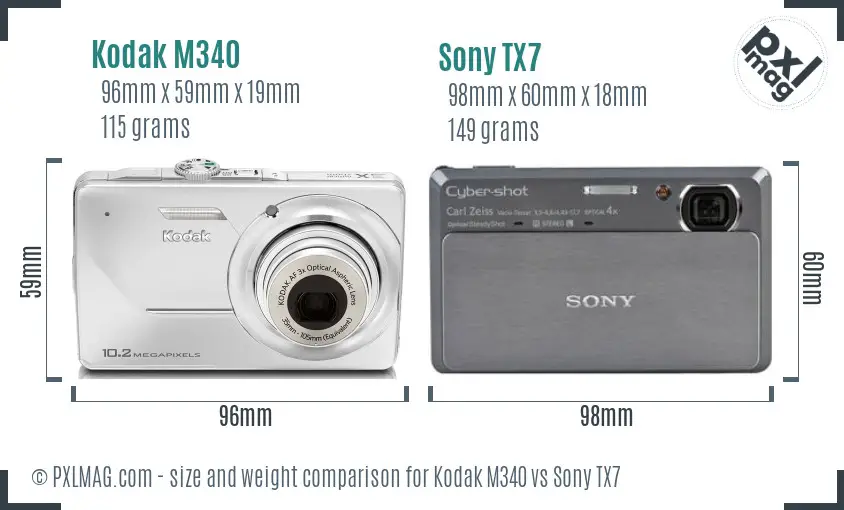 Kodak M340 vs Sony TX7 size comparison