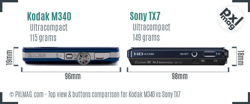 Kodak M340 vs Sony TX7 top view buttons comparison