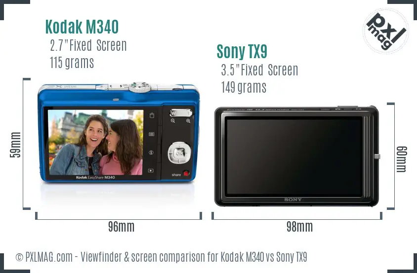 Kodak M340 vs Sony TX9 Screen and Viewfinder comparison