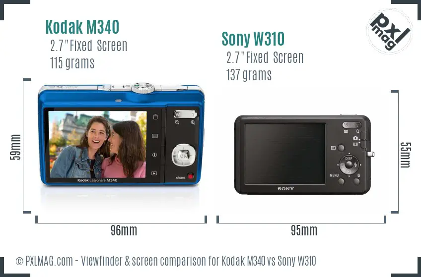 Kodak M340 vs Sony W310 Screen and Viewfinder comparison