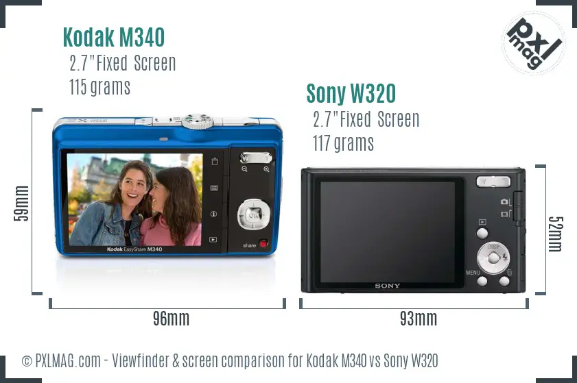 Kodak M340 vs Sony W320 Screen and Viewfinder comparison