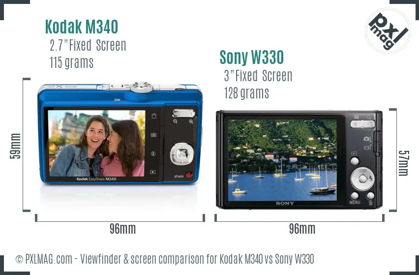 Kodak M340 vs Sony W330 Screen and Viewfinder comparison