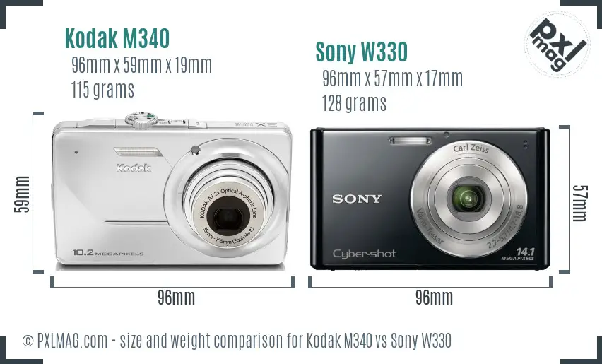 Kodak M340 vs Sony W330 size comparison