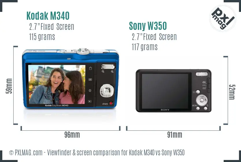 Kodak M340 vs Sony W350 Screen and Viewfinder comparison