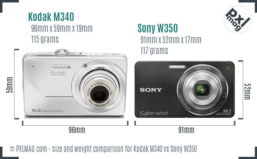 Kodak M340 vs Sony W350 size comparison