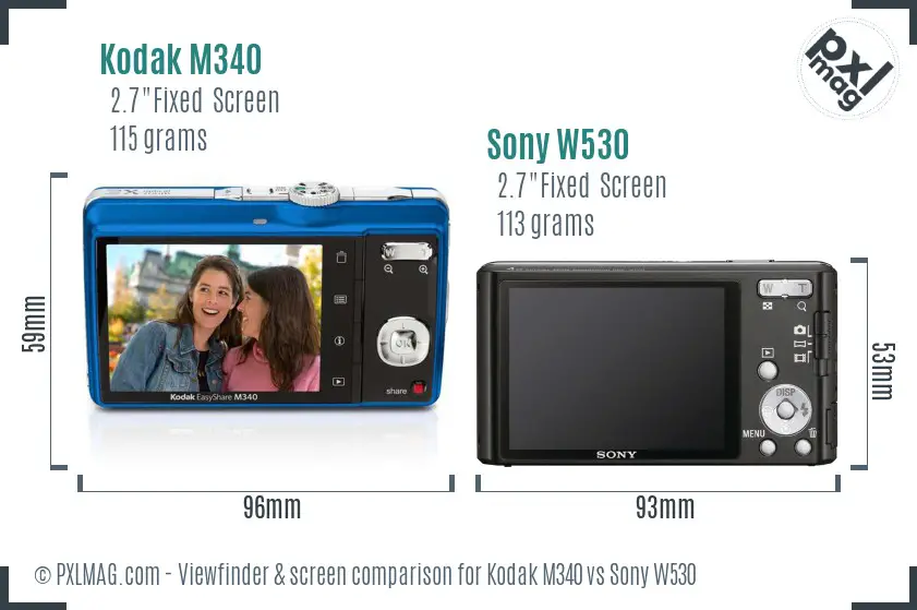 Kodak M340 vs Sony W530 Screen and Viewfinder comparison