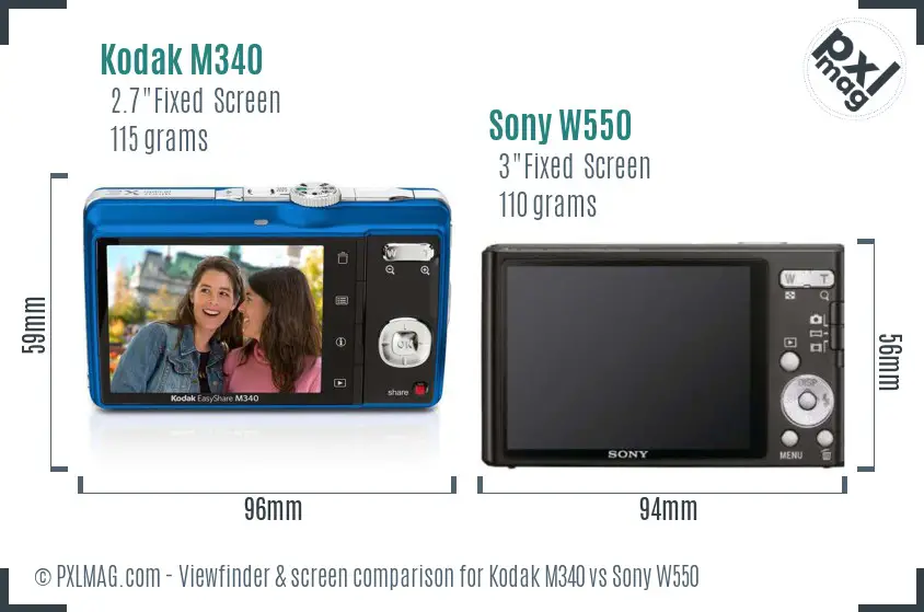 Kodak M340 vs Sony W550 Screen and Viewfinder comparison Kodak M340 vs Sony W550 Screen and Viewfinder comparison