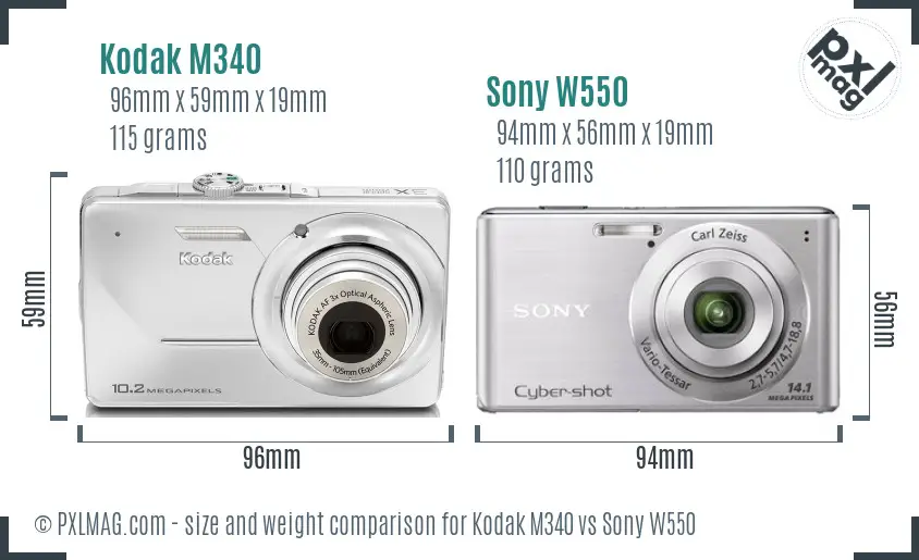 Kodak M340 vs Sony W550 size comparison Kodak M340 vs Sony W550 size comparison