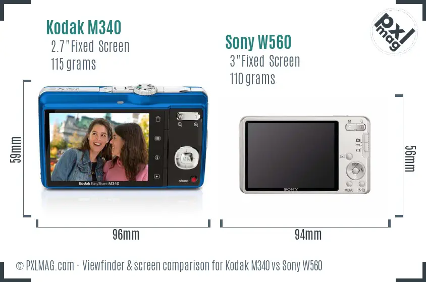 Kodak M340 vs Sony W560 Screen and Viewfinder comparison