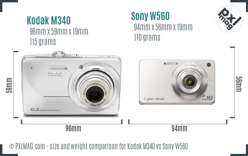 Kodak M340 vs Sony W560 size comparison