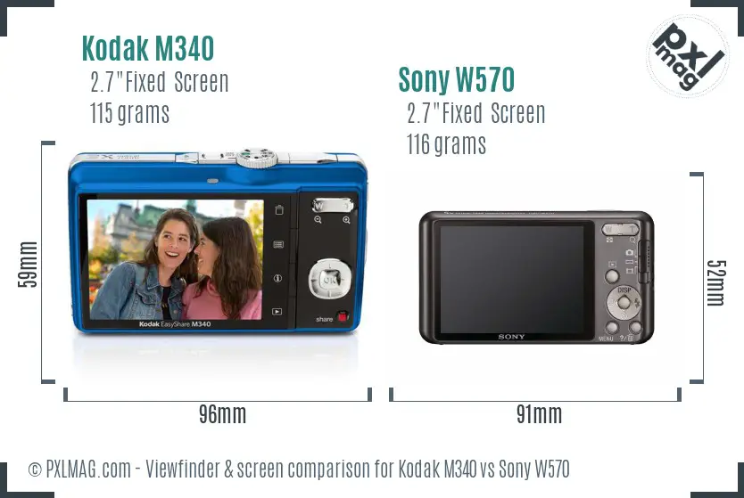 Kodak M340 vs Sony W570 Screen and Viewfinder comparison