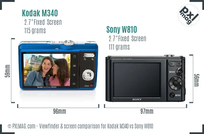 Kodak M340 vs Sony W810 Screen and Viewfinder comparison Kodak M340 vs Sony W810 Screen and Viewfinder comparison