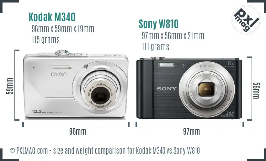 Kodak M340 vs Sony W810 size comparison Kodak M340 vs Sony W810 size comparison