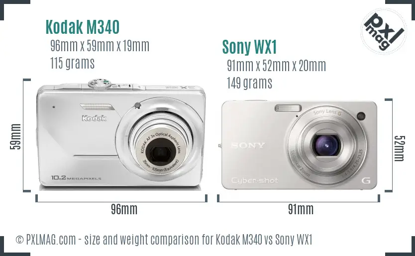 Kodak M340 vs Sony WX1 size comparison Kodak M340 vs Sony WX1 size comparison