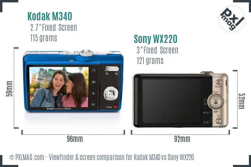 Kodak M340 vs Sony WX220 Screen and Viewfinder comparison